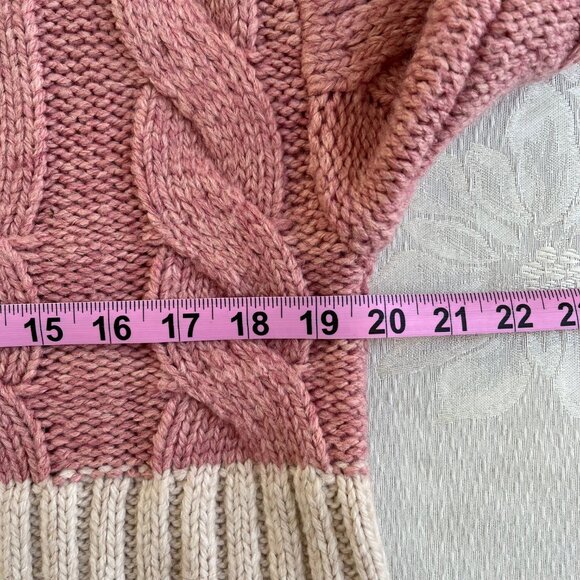 Promesa Pink and Cream Colorblock Cable Knit Sweater Cardigan - Picture 10 of 16